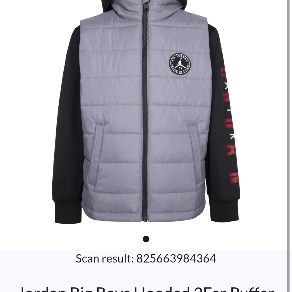 Jordan Kids Hooded Puffer Jacket - Gray and Black